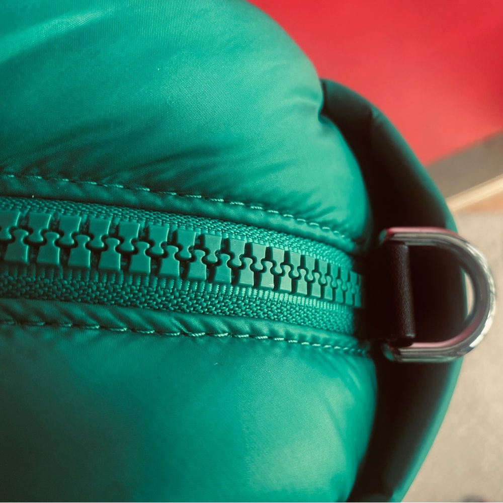 Kate Spade Fabric & Leather Trim Choux Puffy Satchel Crossbody Green NWOT - Picture 11 of 16